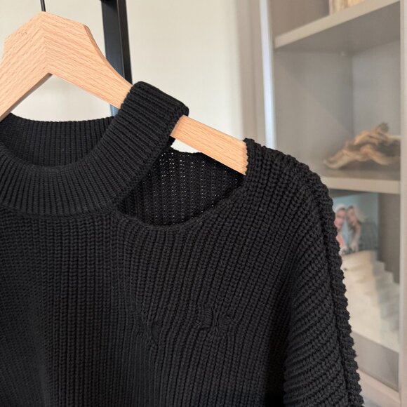 Ksubi Black Destroy Crop Sweater Rib-Knit Cutout Crewneck Distressed Size XS - Picture 3 of 8